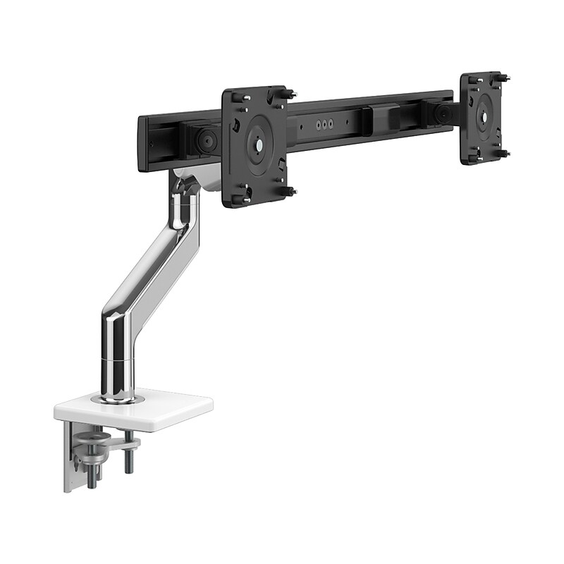 Humanscale Adjustable Dual Monitor Arm, Polished Aluminum/White (M81CMWB2B.WFH) image 1