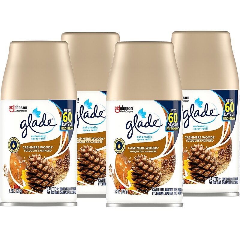 Glade Air Freshener Automatic Spray Refill, Cashmere Woods Scent, 6.2 Oz., 4/Pack (320140) image 1