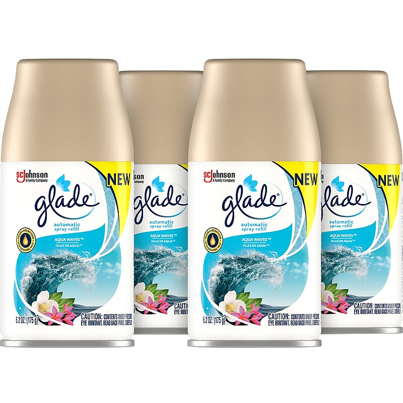 Glade Air Freshener Automatic Spray Refill, Aqua Waves Scent, 6.2 Oz., 4/Pack (325078) image 1