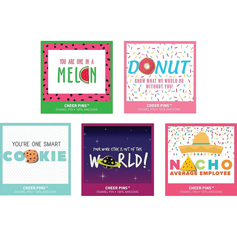 Baudville Cheer Punny Appreciation Pin Bundle, 4" x 4", Assorted Colors (71759) image 1