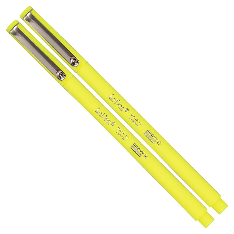 Marvy Uchida Le Pen Felt Pen, Fine Tip, Neon Yellow Ink, 2/Pack (76530913A) image 1