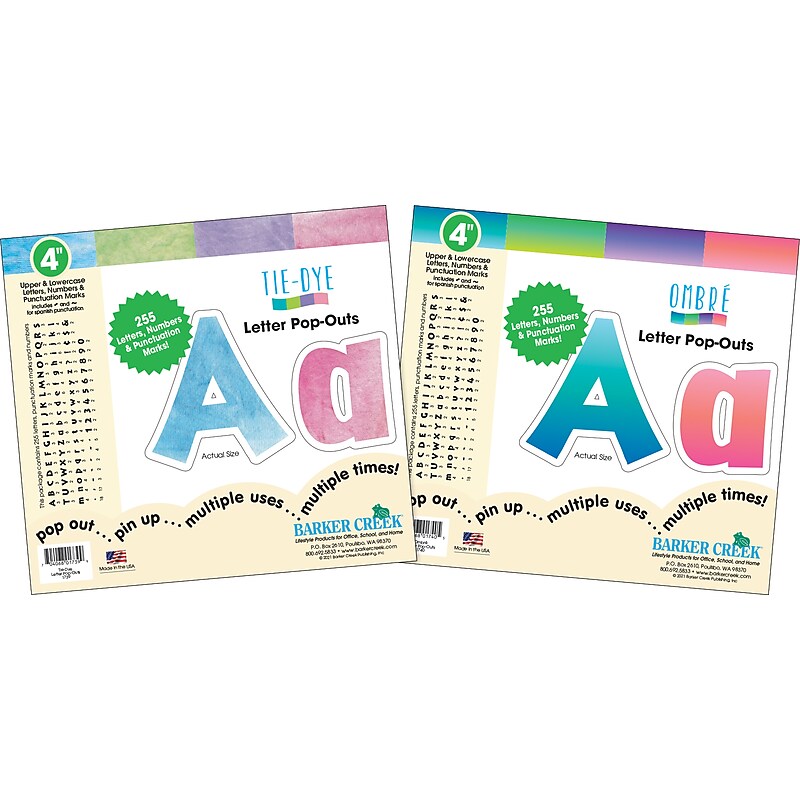 Barker Creek Tie 4" Dye & Ombré Letters and Numbers, Multicolored, 510/Pack (4347) image 1