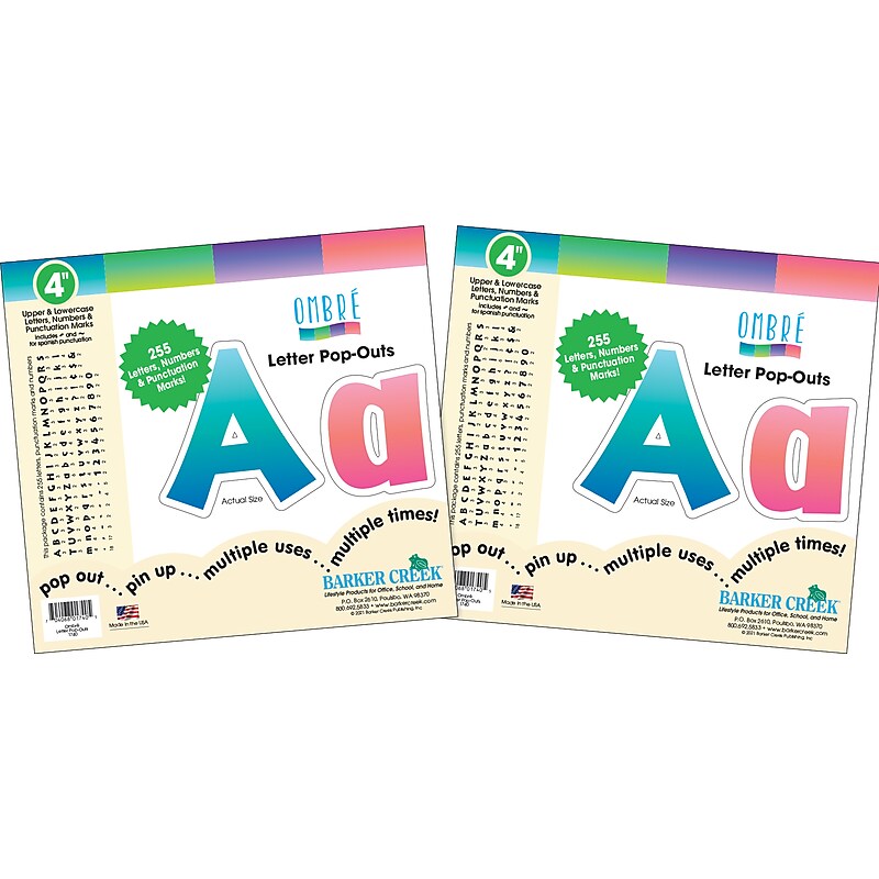 Barker Creek Tie 4" Dye & Ombré Letters and Numbers, Multicolored, 510/Pack (4349) image 1