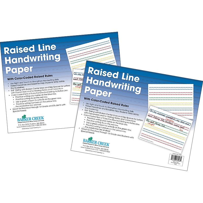 Barker Creek Raised Rule Handwriting Practice Paper, 8.5" x 11", 60 lbs., Multicolored, 100 Sheets/Pack (5503-02) image 1