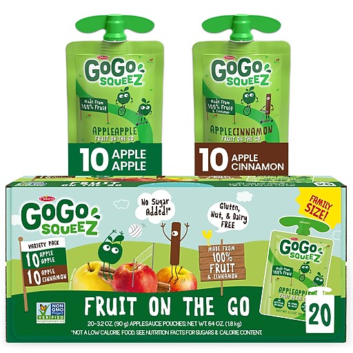 GoGo squeeZ Variety Applesauce, 3.2 oz., 20/Box (MNA04331) | Staples