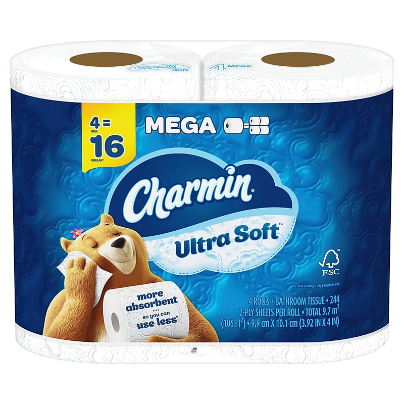 Charmin Ultra Soft Mega Toilet Paper, 2-Ply, White, 244 Sheets/Roll, 4 Rolls/Pack, 6 Packs/Carton (01570) image 1