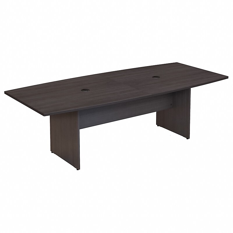 Bush Business Furniture 96W x 42D Boat Shaped Conference Table with Wood Base, Storm Gray (99TB9642SGK) image 1