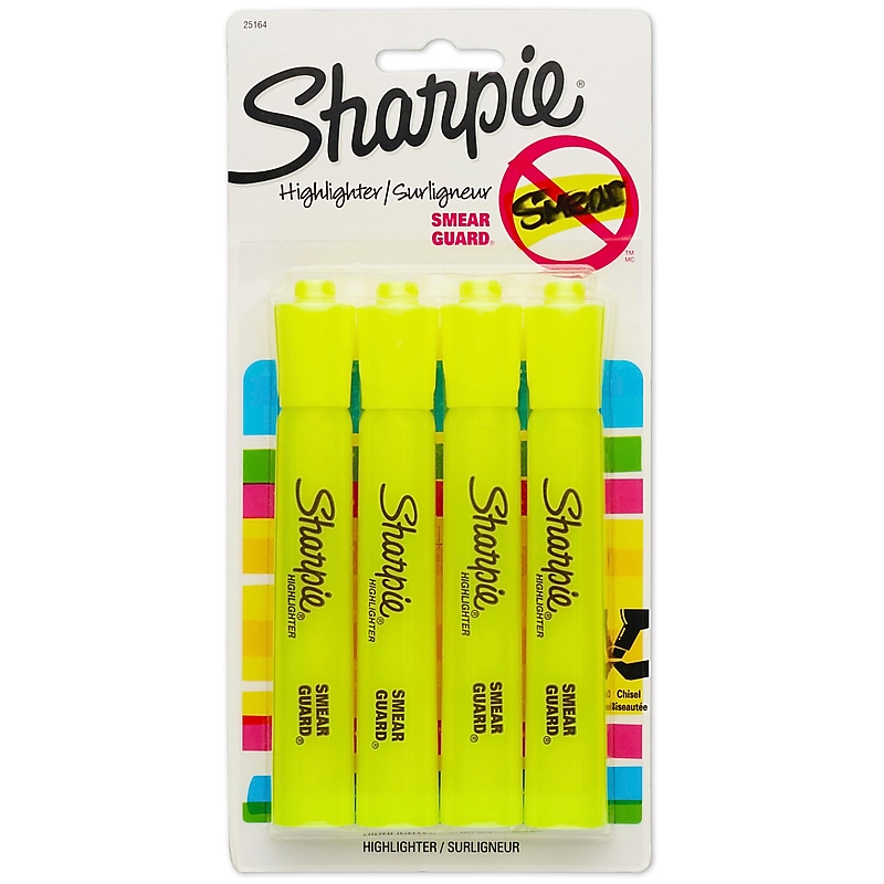 Sharpie Tank Highlighter, Chisel Tip, Fluorescent Yellow, 4/Pack (25164) image 1