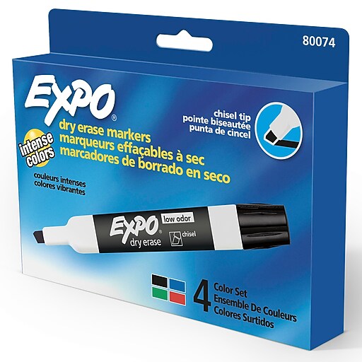 Expo Dry Erase Marker, Chisel Point, Assorted, 4/Pack (80074) Staples