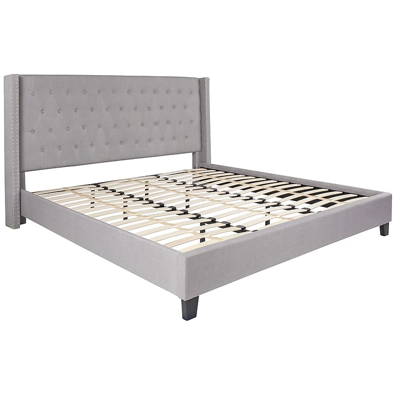 Flash Furniture Riverdale Upholstered Platform Bed in Light Gray Fabric, King (HG44) image 1