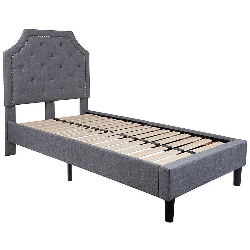 Flash Furniture Brighton Tufted Upholstered Platform Bed in Light Gray Fabric, Twin (SLBK4TLG) image 1