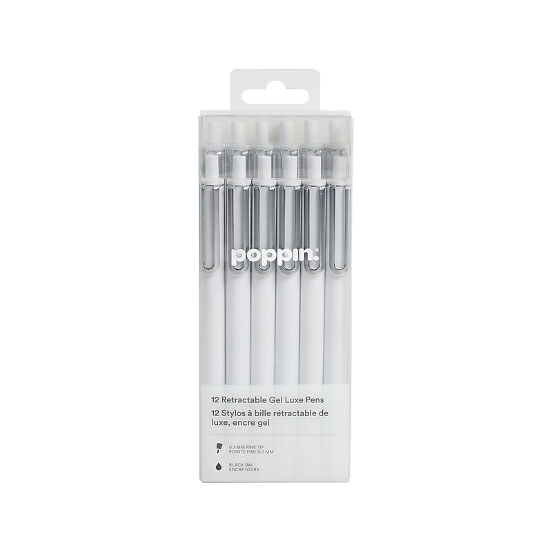 Poppin Luxe Retractable Gel Pen, Fine Point, Black Ink, Dozen (108804) image 1