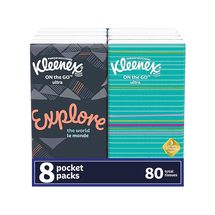 Kleenex On the Go Ultra Facial Tissue, 3-ply, 10 Tissues/Box, 8