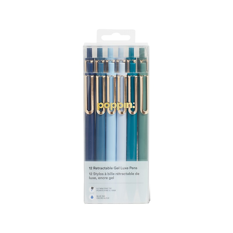 Poppin Retractable Gel Pens, Fine Point, Blue Ink, 12/Pack (108803) image 1