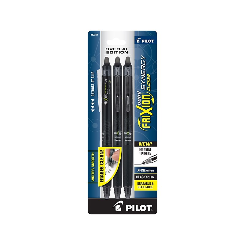 Pilot FriXion Synergy Clicker Retractable Erasable Gel Pen, Extra Fine Point, Black Ink, 3/Pack (FXYC3BLKE) image 1