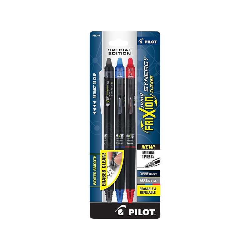 Pilot FriXion Synergy Clicker Retractable Erasable Gel Pens, Extra Fine Point, Assorted Inks, 3/Pack (FXYC3001E) image 1