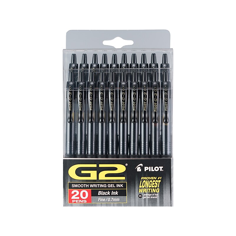 Pilot G-2 Retractable Gel Pen, Fine Point, 0.7mm, Black Ink, 20/Pack (G2720BLK-CB) image 1