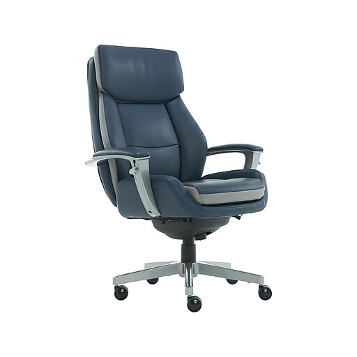 LaZBoy Alton Ergonomic Bonded Leather Swivel Executive Chair, Blue