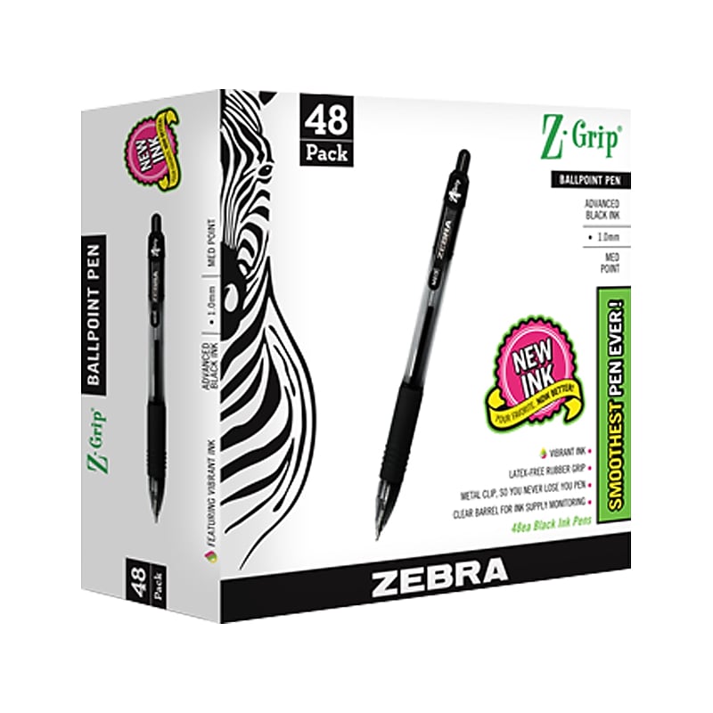 Zebra Z-Grip Retractable Ballpoint Pen, Medium Point, Black Ink, 48/Pack (22148) image 1