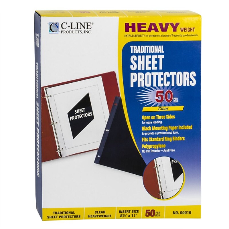 C-Line Side Loading Poly Sheet Protectors, Heavy Gauge, 11" x 8-1/2", Clear, 50/Box (CLI00010) image 1