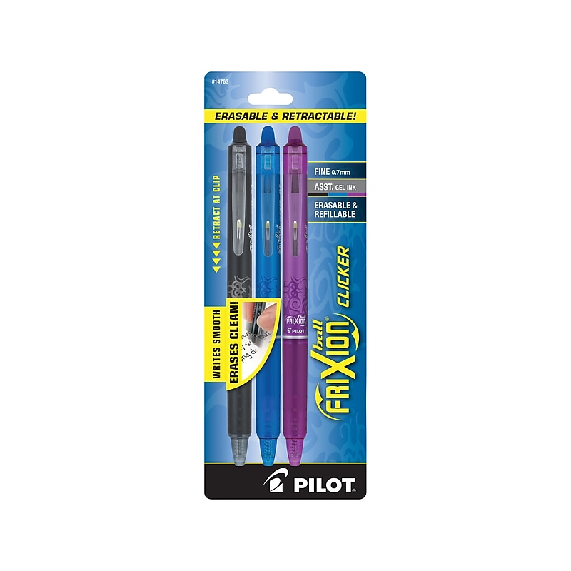 Pilot FriXion Clicker Retractable Erasable Gel Pens, Fine Point, Assorted Inks, 3/Pack (FXCC3007F) image 1