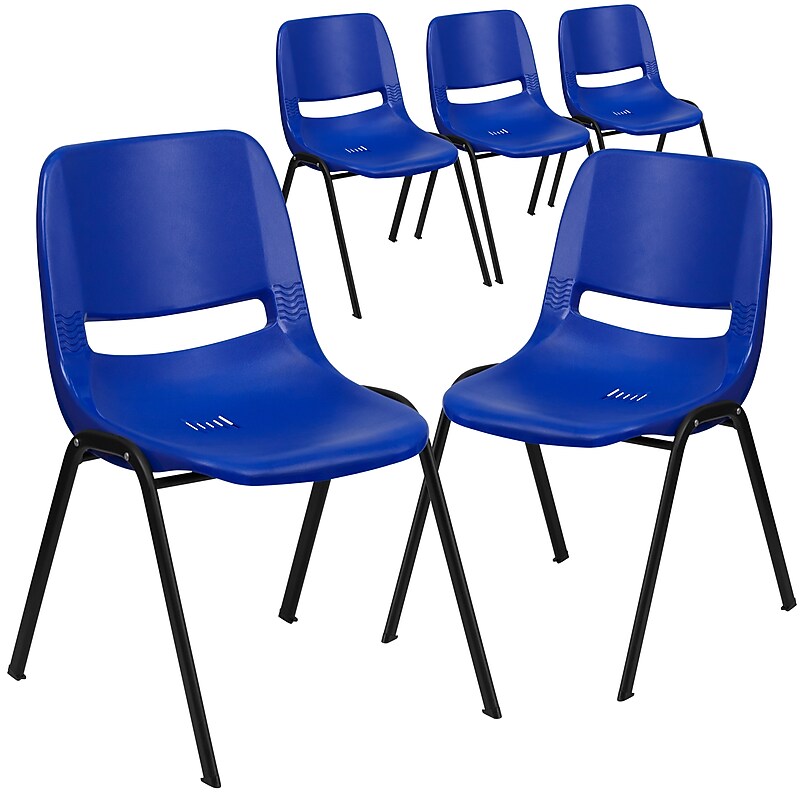 Flash Furniture HERCULES Series Plastic Kid's Shell Stack Chair, Navy/Black, 5 Pack (5RUT16NVYBK) image 1