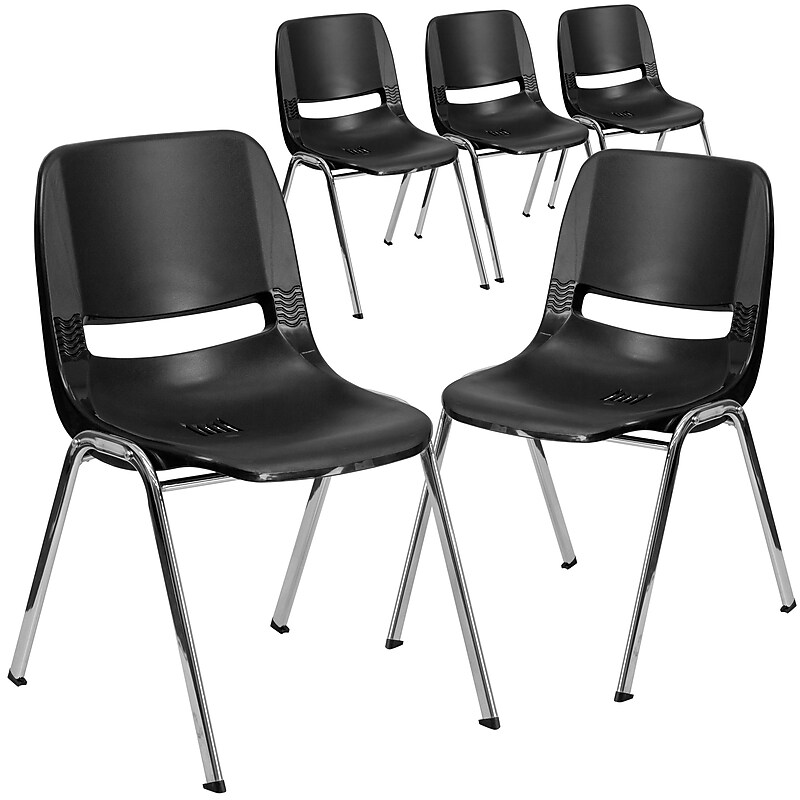 Flash Furniture HERCULES Series Plastic Shell Kid's Stacking Chair, Black/Chrome, 5/Pack (5RUT16BKCHR) image 1