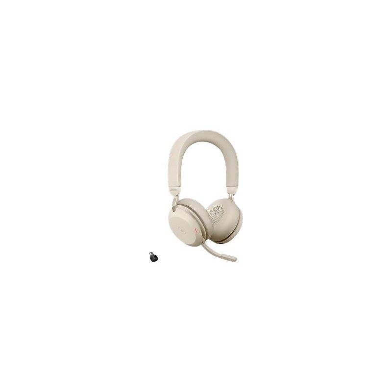 jabra Evolve2 75 Wireless Noise Canceling Bluetooth Stereo Mobile On Ear Headset, USB-C, MS Certified, Beige (27599-999-898) image 1