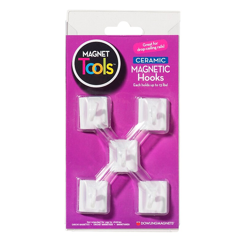 Dowling Magnets 1" x 0.88" Ceramic Magnetic Hooks, White (DO-735008) image 1