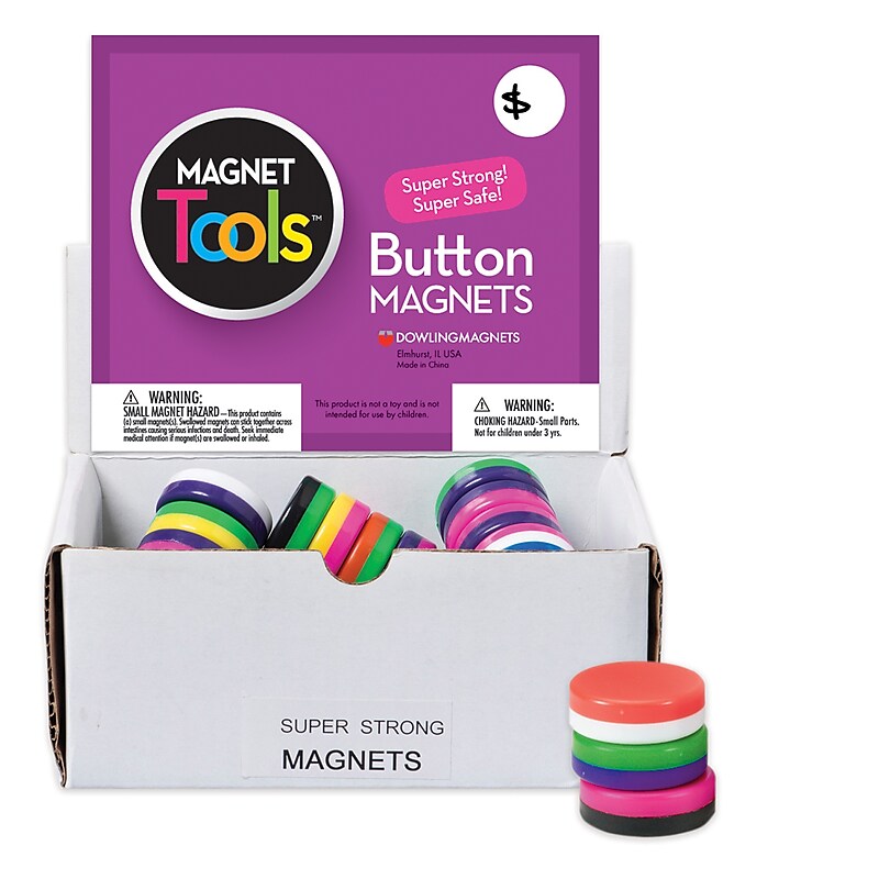 Dowling Magnets 1 1/8"(Dia) Button Magnets, Assorted Colors (DO-711D) image 1