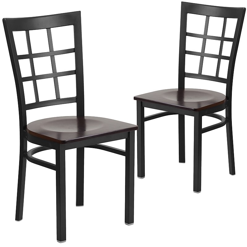 Flash Furniture HERCULES Series Wood/Metal Window Back Restaurant Dining Chair, Walnut Wood/Black, 2/Pack (2XUDG6Q3BWINWAW) image 1