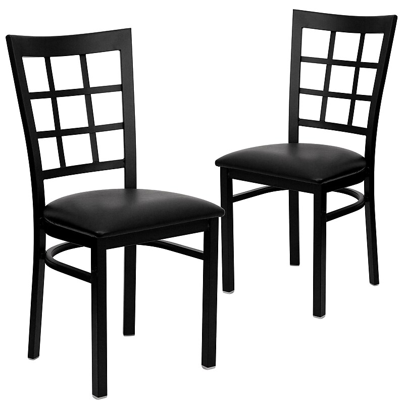 Flash Furniture HERCULES Series Vinyl/Metal Window Back Restaurant Dining Chair, Black, 2/Pack (2XU6Q3BWINBKV) image 1