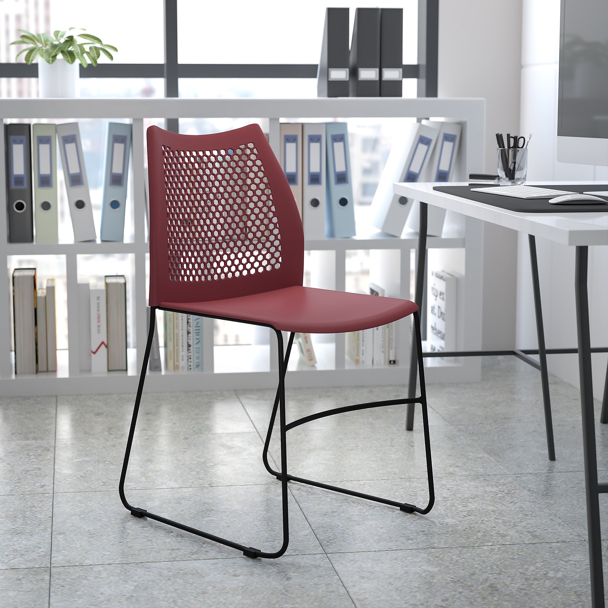 Flash Furniture HERCULES Plastic Stacking Chair, Burgundy/Black (RUT498ABY) Sansujyuku sansujyuku.com