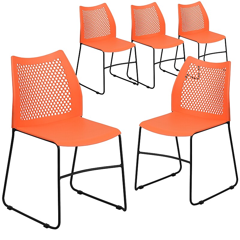 Flash Furniture HERCULES Plastic Stacking Chair, Orange, 5/Pack (5RUT498AOR) image 1