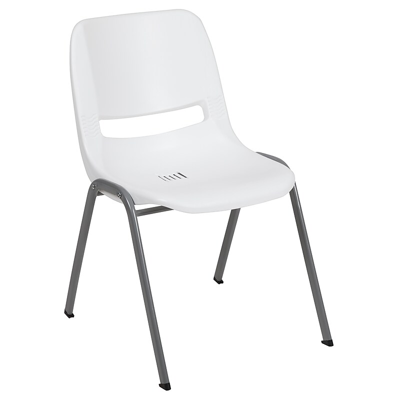 Flash Furniture HERCULES Plastic Student Stacking Chair, White/Gray (RUTEO1WH) image 1