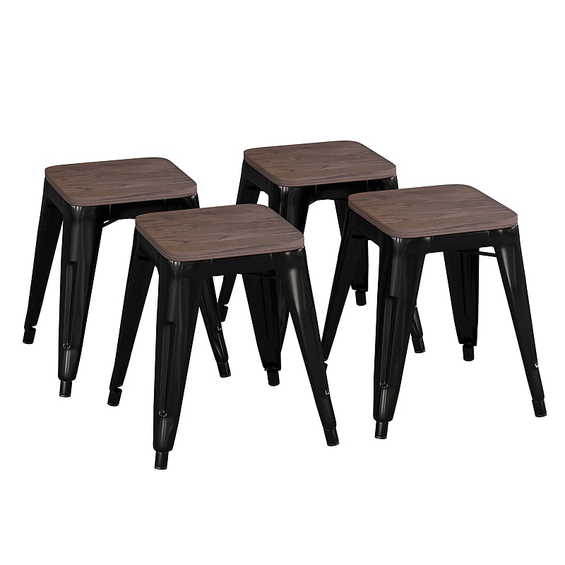 Flash Furniture Kai Industrial Metal Stackable Table Height Stool without Back, Black, 4-Pieces/Pack (ETBT350318BLKWD) image 1