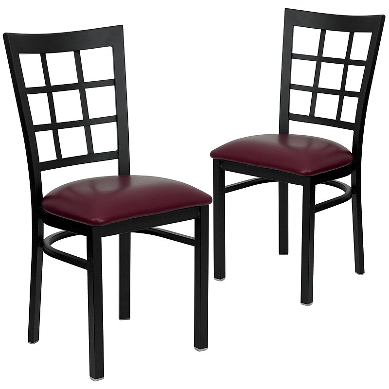 Flash Furniture HERCULES Series Vinyl/Metal Window Back Restaurant Dining Chair, Burgundy, 2/Pack (2XU6Q3BWINBRV) image 1