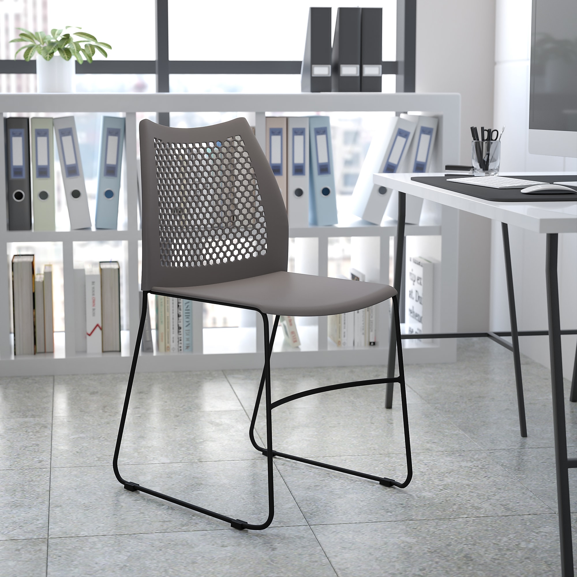 Flash Furniture HERCULES Plastic Stacking Chair, Gray/Black (RUT498AGY) Sansujyuku sansujyuku.com