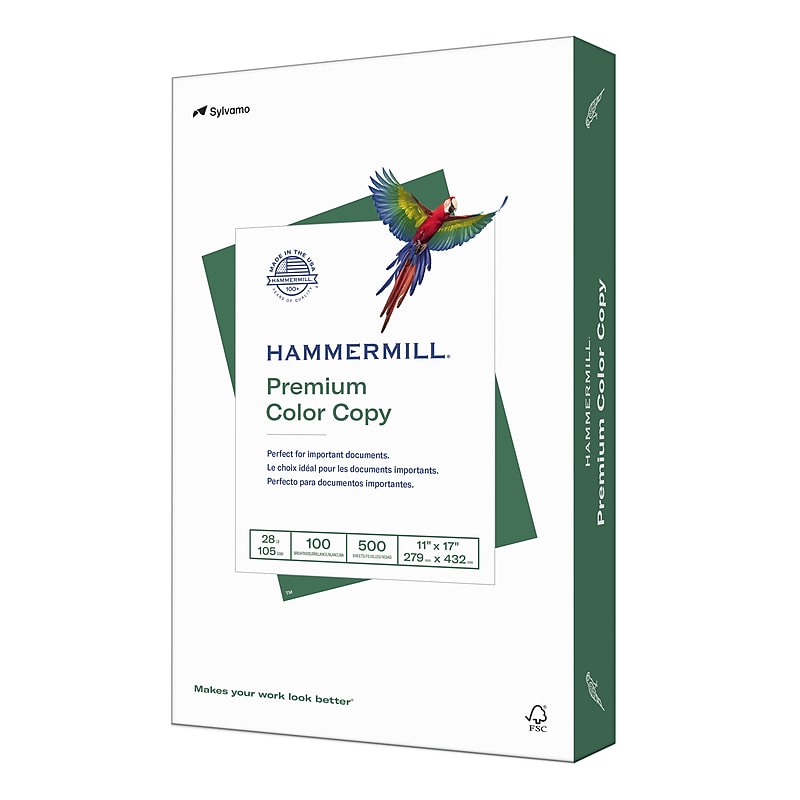 Hammermill Premium Color Copy Paper, 11" x 17", 28 lbs., 100 Brightness, 500 Sheets/Ream (102541) image 1