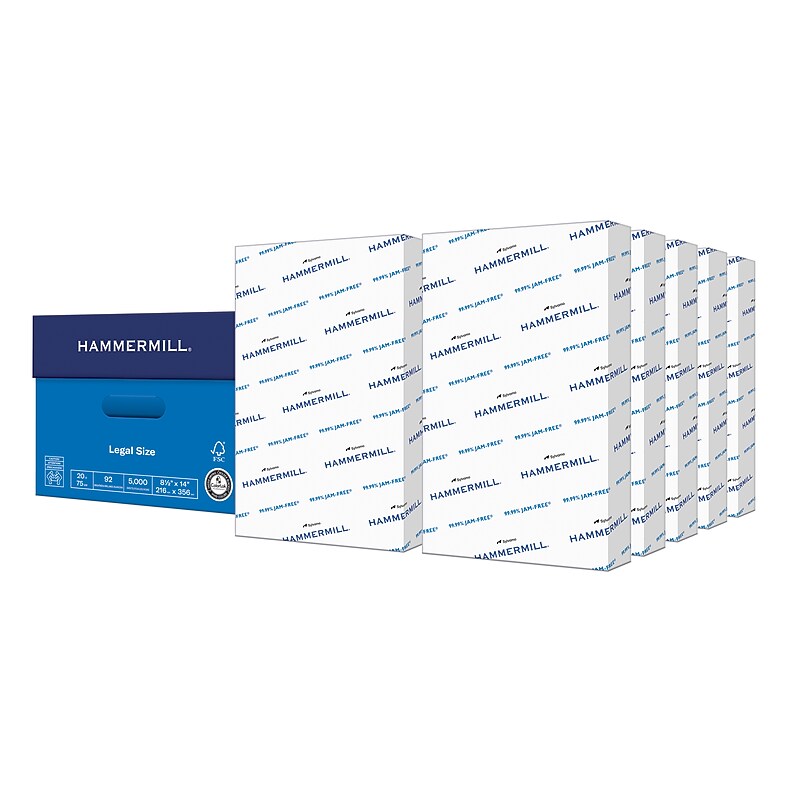 Hammermill Copy Plus 8.5" x 14" Copy Paper, 20 lbs., 92 Brightness, 5000 Sheets/Carton (105015) image 1