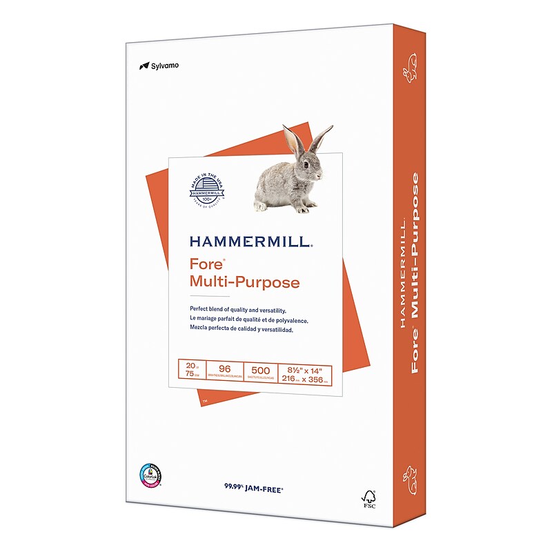 Hammermill Fore 8.5" x 14" Multipurpose Paper, 20 lbs., 96 Brightness, 500 Sheets/Ream (103291) image 1