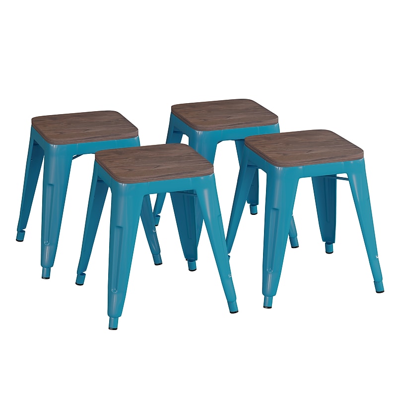 Flash Furniture Kai Industrial Metal Stackable Table Height Stool without Back, Teal, 4-Pieces/Pack (ETBT350318TLWD) image 1