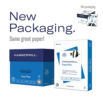 Hammermill Copy Plus 8.5" x 11" Copy Paper, 20 lbs., 92 Brightness, 2500 Sheets/Carton (105650)
