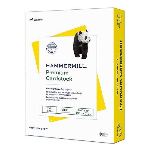 Hammermill Premium 110 lb. Cardstock Paper, 8.5" x 11", Yellow, 200 Sheets/Ream (168370R) Staples