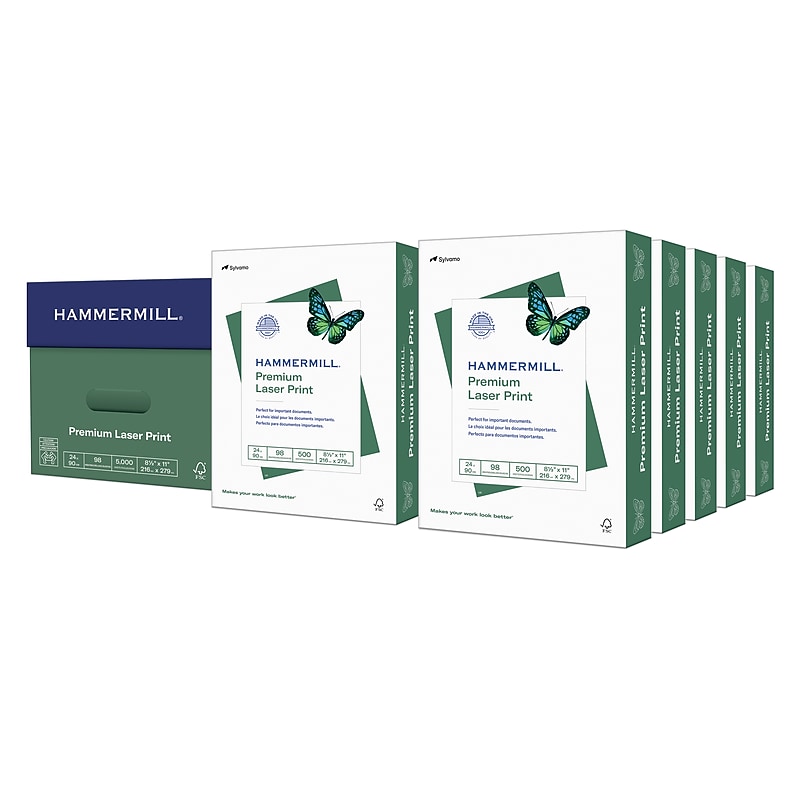 Hammermill Premium 8.5" x 11" Laser Paper, 24 lbs., 98 Brightness, 5000 Sheets/Carton (104604) image 1