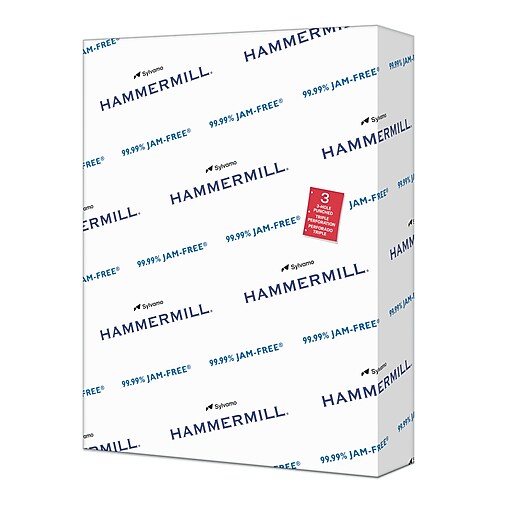 Hammermill Copy Plus Print Paper, 92 Bright, 3-Hole, 20 lb, 8.5 x 11, White, 500/