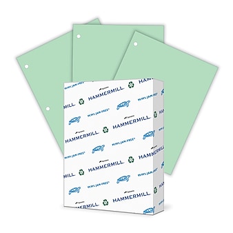 Hammermill Colors 3-Hole Punched Copy Paper, 20 lbs., 8.5" x 11", Green, 500 Sheets/Ream (102947)