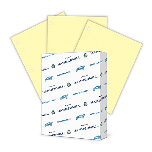 Hammermill Colors 3Hole Punched Copy Paper, 20 lbs., 8.5" x 11", Canary, 500 Sheets/Ream
