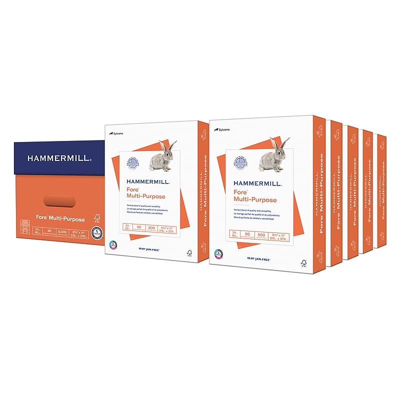 Hammermill Fore 8.5" x 11" Multipurpose Paper, 24 lbs., 96 Brightness, 5000 Sheets/Carton (103283) image 1