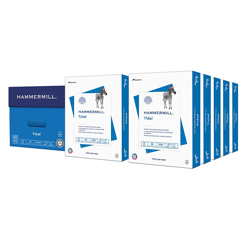 Hammermill Tidal 8.5" x 11", CopyPaper 20 lbs., 92 Brightness, White, 5000 Sheets/Ream /Carton (06200-8) image 1